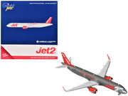 Airbus A321neo Commercial Aircraft "Jet2" (G-SUNO) Gray Metallic with Red Tail 1/400 Diecast Model Airplane by GeminiJets image 2