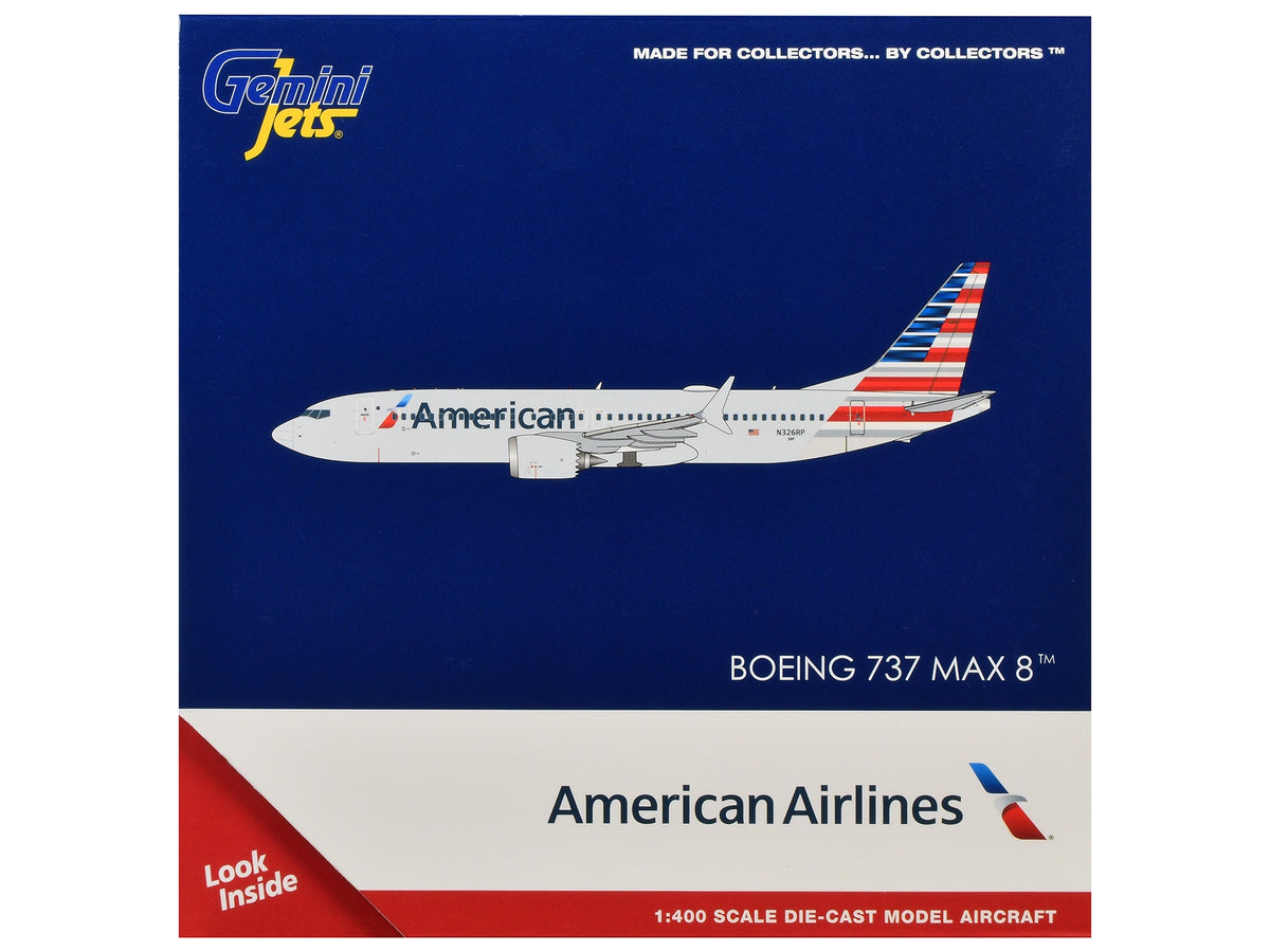 Boeing 737 MAX 8 Commercial Aircraft "American Airlines" (N326RP) Gray with Striped Tail Series 1/400 Diecast Model by GeminiJets image 3