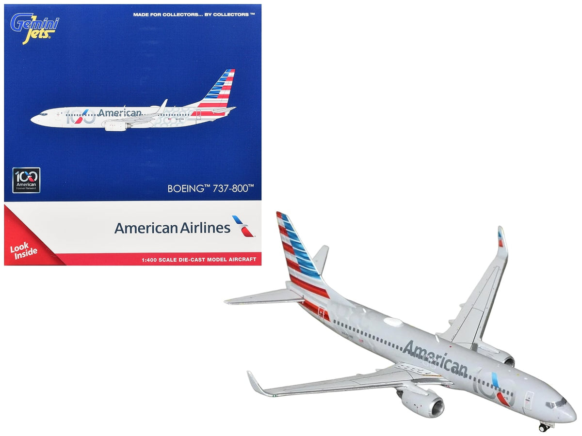 Boeing 737-800 Commercial Aircraft "American Airlines 100th Anniversary 2026" (N840NN) Gray with Tail Stripes 1/400 Diecast Model Airplane by GeminiJets