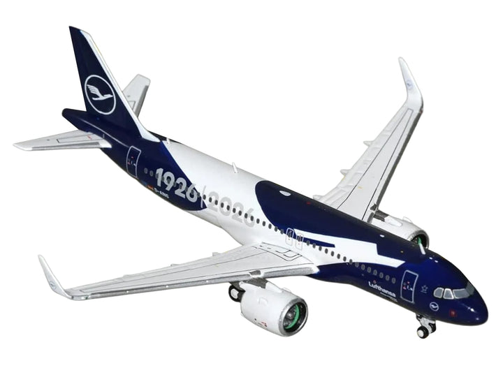 Airbus A320neo Commercial Aircraft "Lufthansa 100th Anniversary" (D-AING) White and Dark Blue 1/400 Diecast Model Airplane by GeminiJets image 2