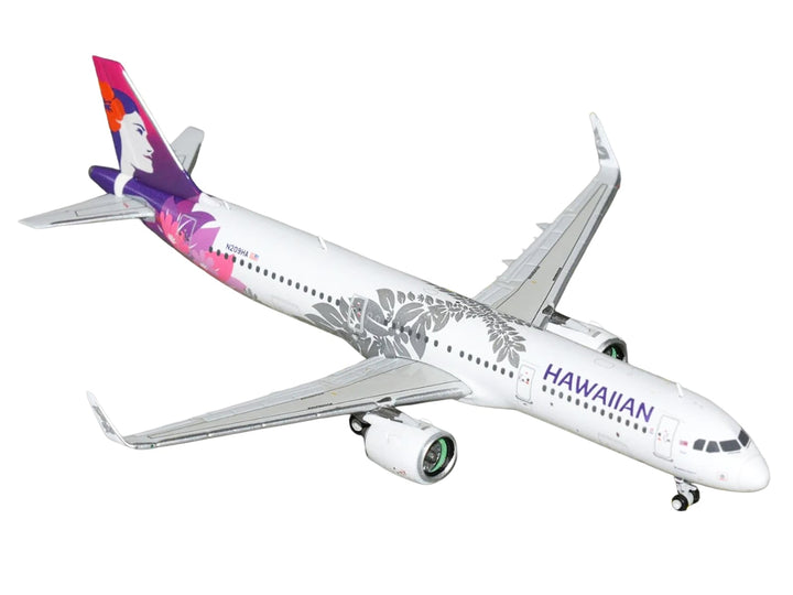 Airbus A321neo Commercial Aircraft "Hawaiian Airlines" (N209HA) White with Purple Tail Graphics 1/400 Diecast Model Airplane by GeminiJets image 2
