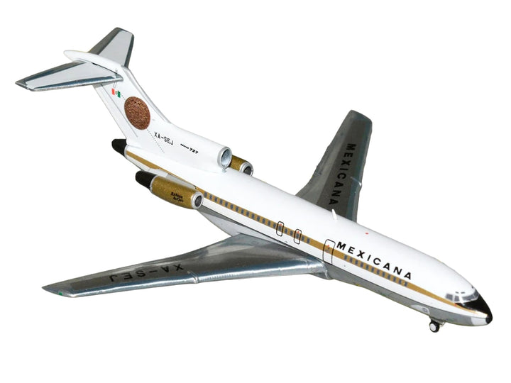 Boeing 727-100 Commercial Aircraft "Mexicana de Aviacion" (XA-SEJ) White with Gold Stripes 1/400 Diecast Model Airplane by GeminiJets image 2