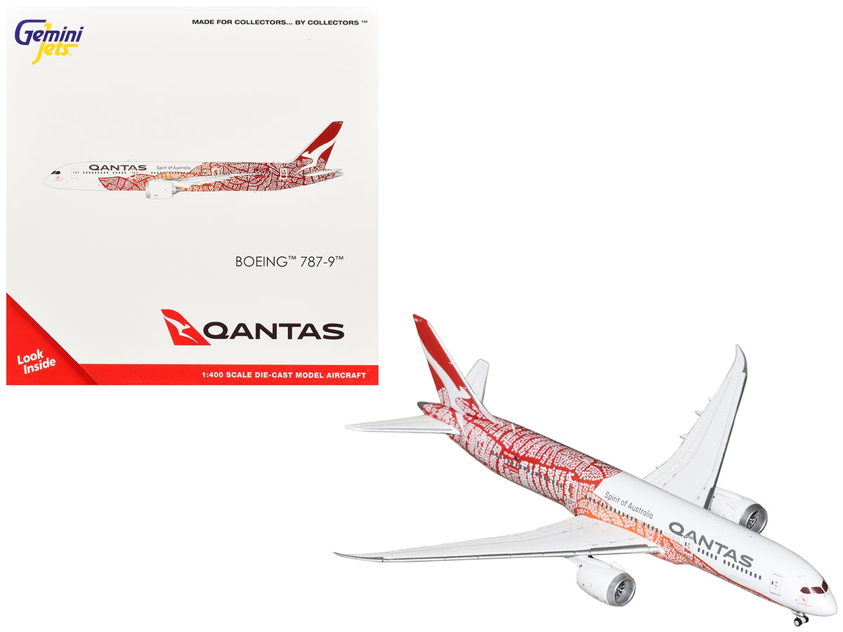 Boeing 787-9 Commercial Aircraft "Qantas - Yam Dreaming" (VH-ZND) White with Red Graphics 1/400 Diecast Model Airplane by GeminiJets