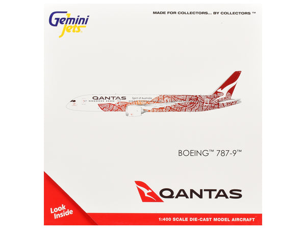 Boeing 787-9 Commercial Aircraft "Qantas - Yam Dreaming" (VH-ZND) White with Red Graphics 1/400 Diecast Model Airplane by GeminiJets image 3