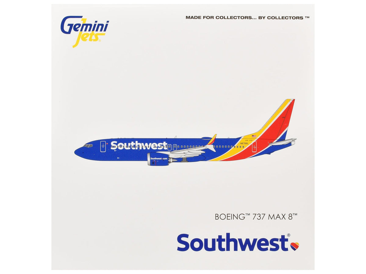 Boeing 737 MAX 8 Commercial Aircraft "Southwest Airlines" (N8788L) Blue with Red and Yellow Stripes 1/400 Diecast Model Airplane by GeminiJets image 3