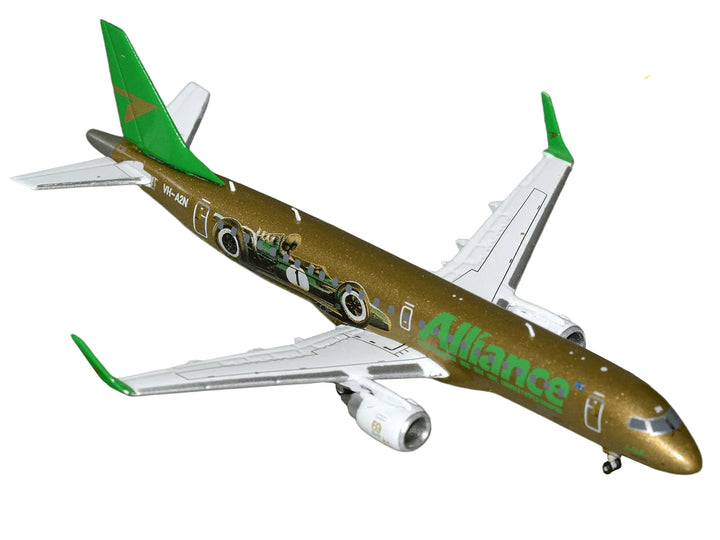 Embraer ERJ-190 Commercial Aircraft "Alliance Airlines - Sir Jack Brabham" (N7620U) Gold Metallic with Graphics 1/400 Diecast Model Airplane by GeminiJets image 2