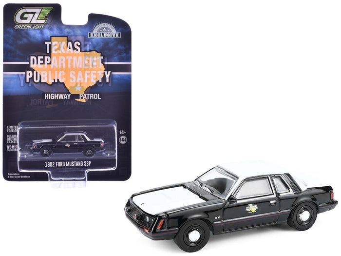 GreenLight 1982 Ford Mustang SSP Texas Department Public Safety Highway Patrol black white 1:64 GL30542, view 1