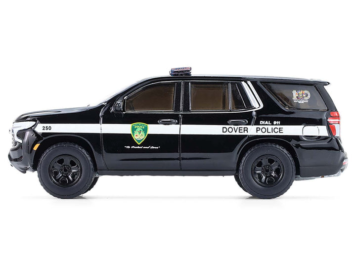 2024 Chevrolet Tahoe Police Pursuit Vehicle "Dover Police - 100th Anniversary Edition" Black with White Stripes "Hobby Exclusive" Series 1/64 Diecast Model Car by Greenlight image 2