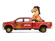 2022 Ford F-450 Dually Pickup Truck "Chinese Zodiac 2026 Year of the Horse" Red with Gold Graphics and Horse Figure "Hobby Exclusive" Series 1/64 Diecast Model Car by Greenlight image 2