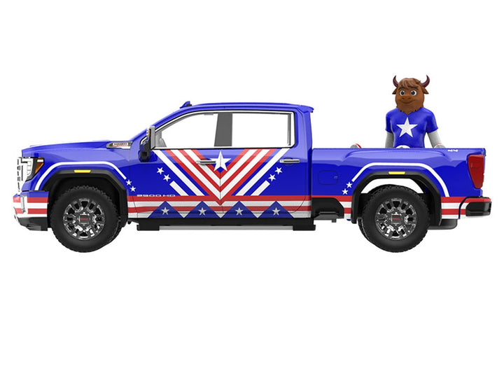 2022 GMC Sierra 3500 HD Pickup Truck Blue with American Soccer Graphics with Bison Figure "International Soccer Celebration '26" Series 1/64 Diecast Model Car by Greenlight image 2
