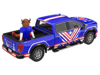 2022 GMC Sierra 3500 HD Pickup Truck Blue with American Soccer Graphics with Bison Figure "International Soccer Celebration '26" Series 1/64 Diecast Model Car by Greenlight image 3