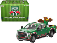 2022 GMC Sierra 3500 HD Pickup Truck Green with Mexican Soccer Graphics with Eagle Figure "International Soccer Celebration '26" Series 1/64 Diecast Model Car by Greenlight