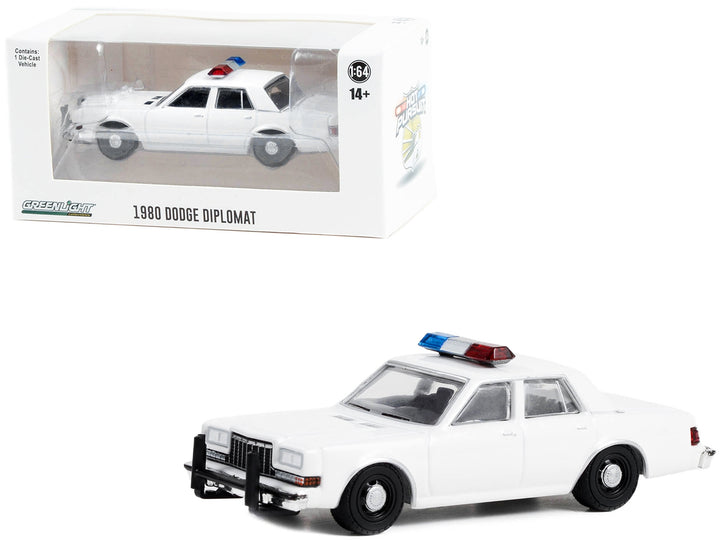 1980-1989 Dodge Diplomat Police Unmarked White with Light Bar "Hot Pursuit" "Hobby Exclusive" Series 1/64 Diecast Model Car by Greenlight image 2