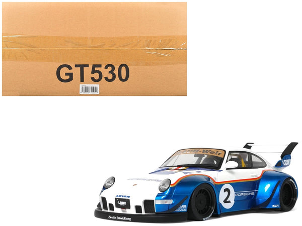 2023 RWB x Liberty Walk 993 #2 White and Blue Metallic with Graphics 1/18 Model Car by GT Spirit