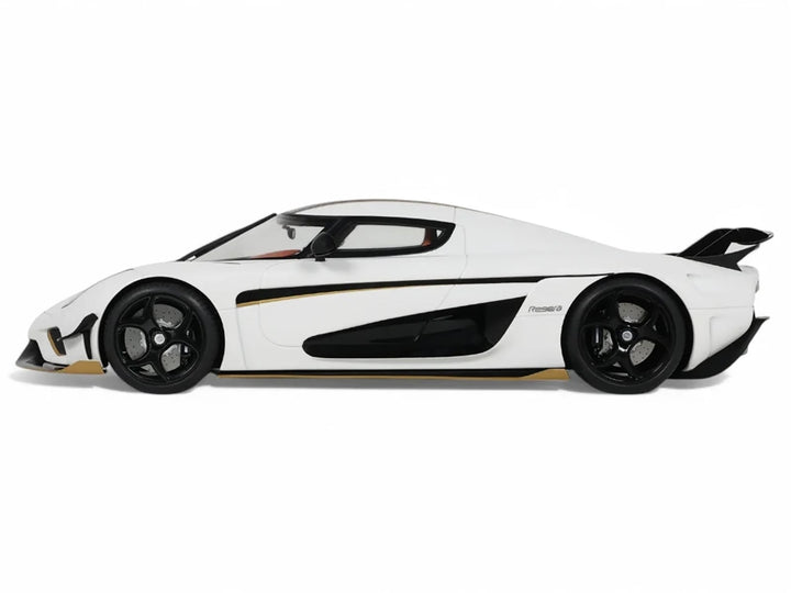 2023 Koenigsegg Regera White with Black Stripes 1/18 Model Car by GT Spirit image 2