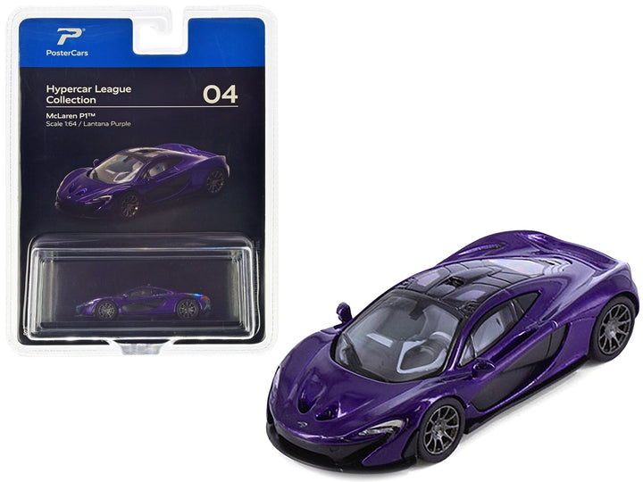 McLaren P1 Lantana Purple Metallic with Black Top "Hypercar League Collection" 1/64 Diecast Model Car by PosterCars image 2