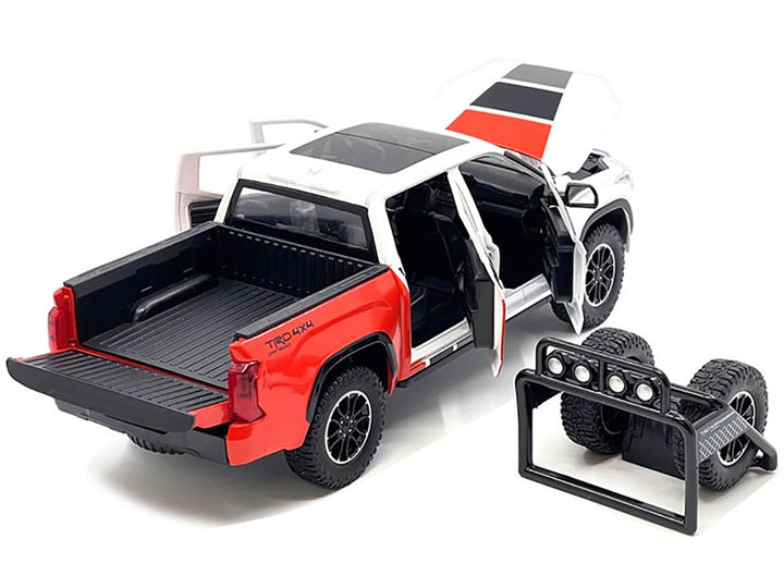 2023 Toyota Tundra TRD 4x4 Pickup Truck White and Red with Black and Gray Stripes with Sunroof and Wheel Rack Limited Edition to 2400 pieces Worldwide 1/24 Diecast Model Car image 2