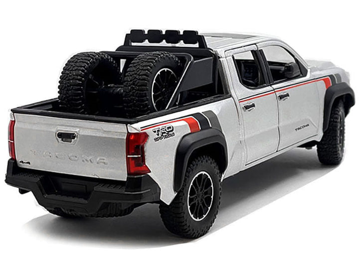 2024 Toyota Tacoma TRD Off Road Edition Pickup Truck Silver Metallic with TRD Stripes with Sunroof and Wheel Rack Limited Edition to 2400 pieces Worldwide 1/24 Diecast Model Car image 2