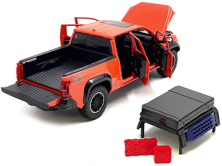 2024 Toyota Tacoma TRD Off-Road Edition Pickup Truck Octane Orange with Bed Camper 1/24 Diecast Model Car image 2