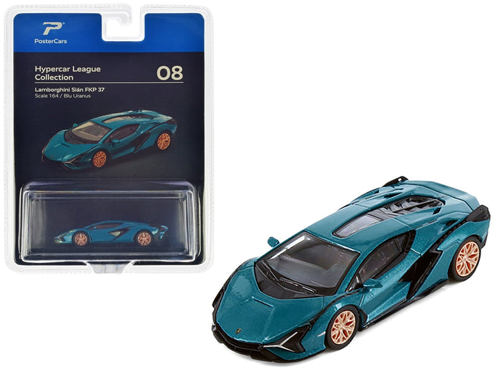 Lamborghini Sian FKP 37 Blu Uranus Blue Metallic "Hypercar League Collection" 1/64 Diecast Model Car by PosterCars image 2