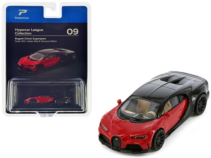 Bugatti Chiron Supersport Italian Red and Nocturne Black "Hypercar League Collection" 1/64 Diecast Model Car by PosterCars image 2