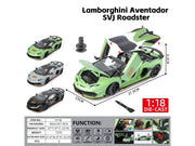 Lamborghini Aventador SVJ Roadster Green Metallic with Carbon Top and Gold Accents 1/18 Diecast Model Car by Heimanba image 3