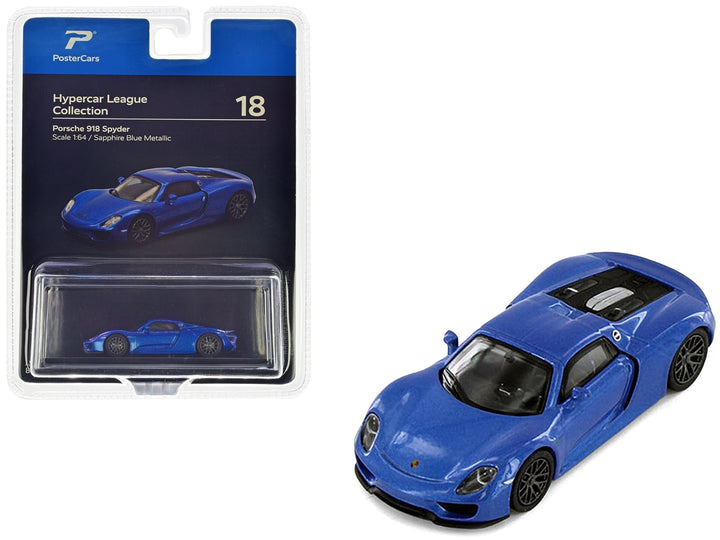 Porsche 918 Spyder Sapphire Blue Metallic "Hypercar League Collection" 1/64 Diecast Model Car by PosterCars image 2