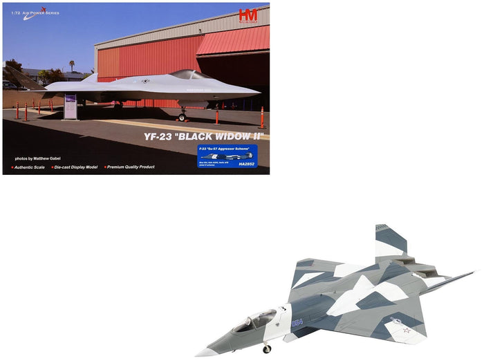 Northrop F-23 Black Widow II Stealth Fighter Aircraft Blue 054 Su-57 Aggressor What If Scheme 65th AGRS Nellis AFB United States Air Force Air Power Series 1/72 Diecast Model by Hobby Master