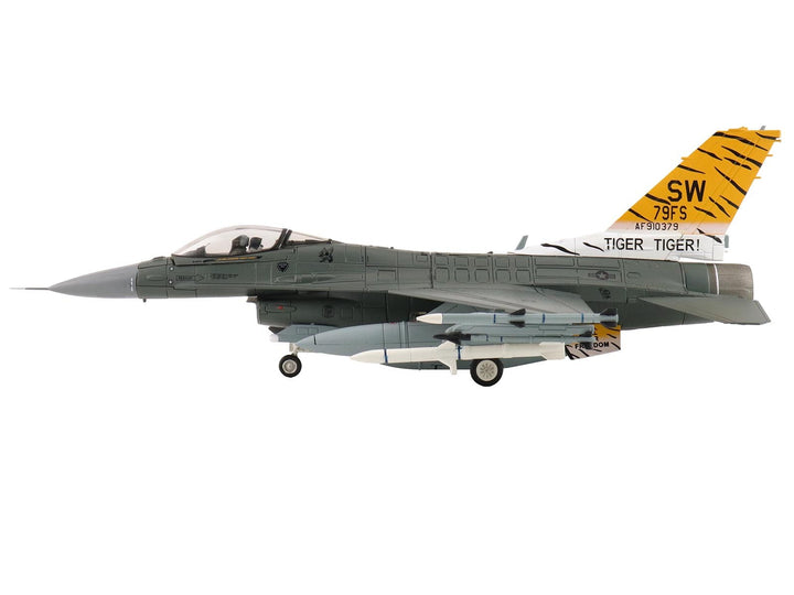 Lockheed F-16CM Fighting Falcon Fighter Aircraft "91-0379 Tiger Tiger 1 79th Fighter Squadron Shaw Air Force Base" (2023) United States Air Force "Air Power Series" 1/72 Diecast Model by Hobby Master image 2