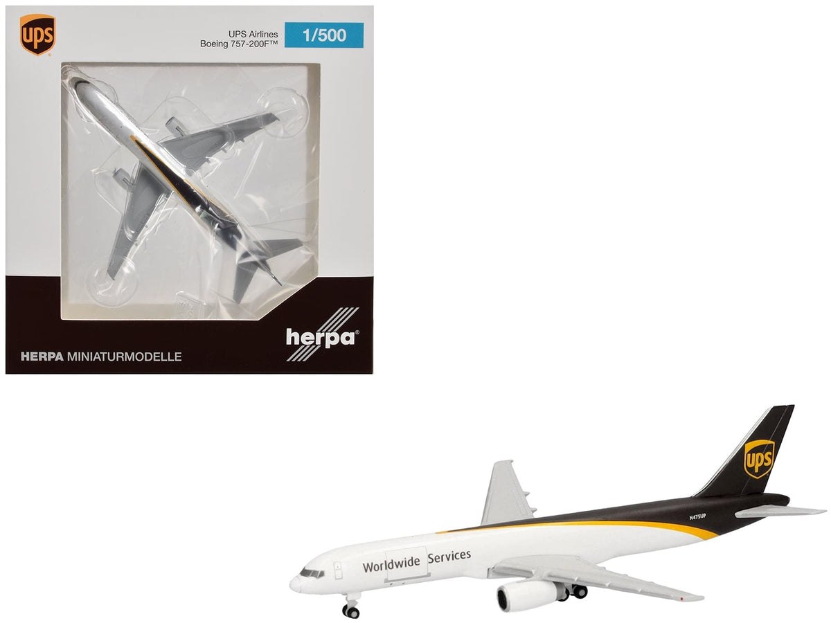 Boeing 757-200F Commercial Aircraft "UPS Worldwide Service" (N475UP) White with Brown Tail 1/500 Diecast Model Airplane by Herpa