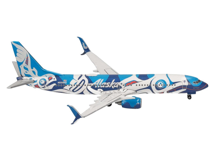 Boeing 737-800 Commercial Aircraft "Alaska Airlines - Salmon People Livery" (N559AS) Blue and White 1/500 Diecast Model Airplane by Herpa image 2