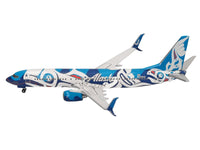 Boeing 737-800 Commercial Aircraft "Alaska Airlines - Salmon People Livery" (N559AS) Blue and White 1/500 Diecast Model Airplane by Herpa image 3