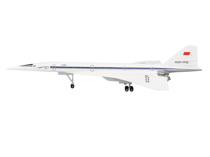 Tupolev Tu-144D Commercial Aircraft "Aeroflt - Technik Museum Sinsheim" (CCCP-77112) White with Blue Stripes 1/400 Diecast Model Airplane by Herpa image 2