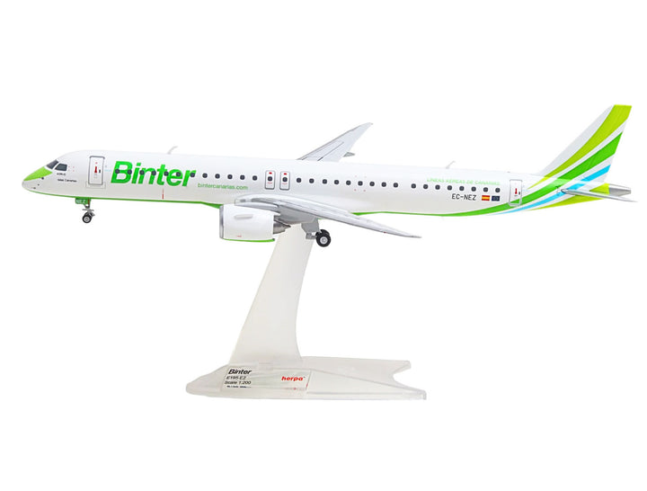 Embraer E195-E2 Commercial Aircraft "Binter Canarias" (EC-NEZ) White with Green Striped Tail 1/200 Diecast Model by Herpa image 2