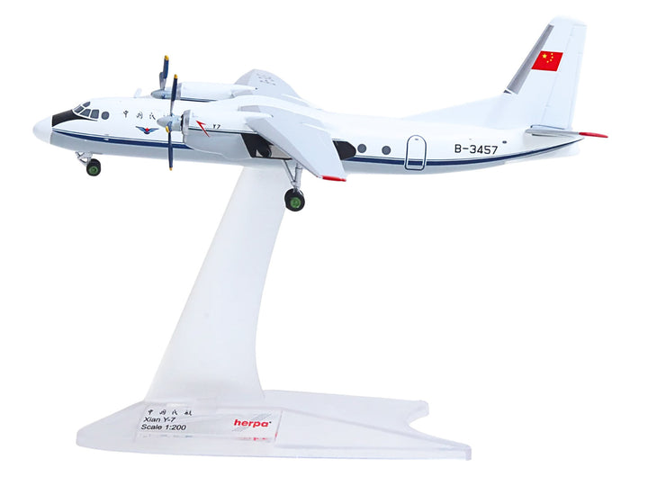 Xian Y-7 Commercial Aircraft "CAAC Airlines" (B-3457) White with Blue Stripes 1/200 Diecast Model by Herpa image 2