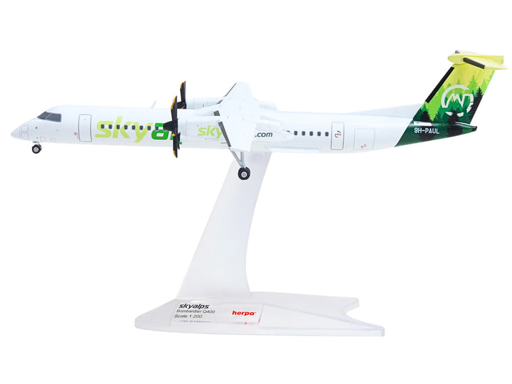 Bombardier Q400 Commercial Aircraft "Sky Alps" (9H-PAUL) White with Green Tail Graphics 1/200 Diecast Model by Herpa image 2