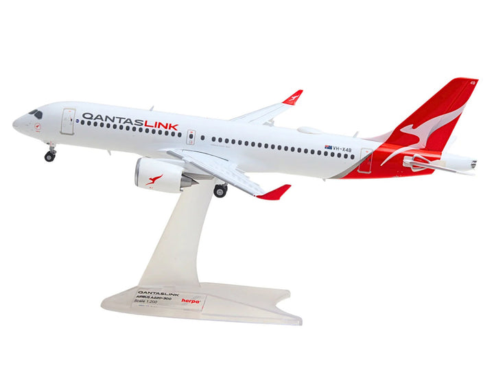 Airbus A220-300 Commercial Aircraft "QantasLink" (VH-X4B) White with Red Tail 1/200 Diecast Model by Herpa image 2