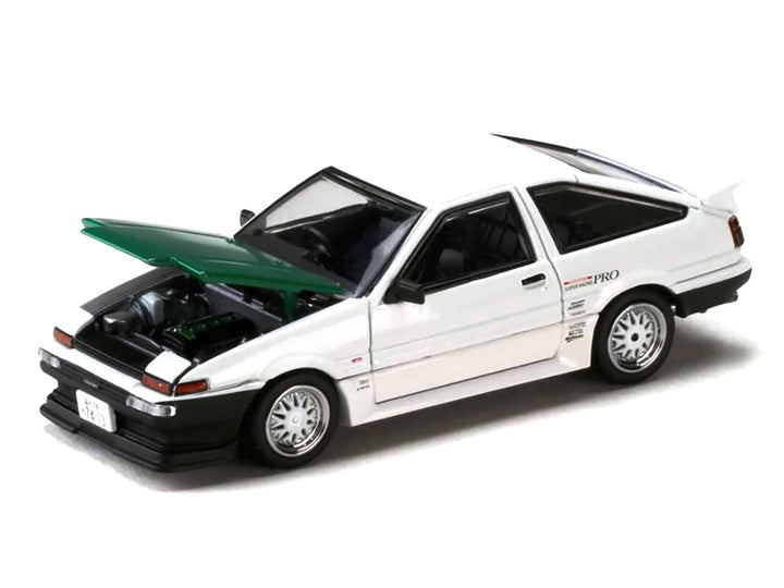 Toyota Sprinter Trueno (AE86) RHD (Right Hand Drive) "Keiichi Tsuchiya - Dori Dori Mesh Wheels" White with Green Carbon Hood 1/64 Diecast Model Car by Hobby Japan image 2
