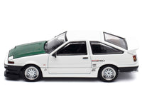Toyota Sprinter Trueno (AE86) RHD (Right Hand Drive) "Keiichi Tsuchiya - Dori Dori Mesh Wheels" White with Green Carbon Hood 1/64 Diecast Model Car by Hobby Japan image 3