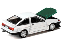 Toyota Sprinter Trueno (AE86) RHD (Right Hand Drive) "Keiichi Tsuchiya - Dori Dori Mesh Wheels" White with Green Carbon Hood 1/64 Diecast Model Car by Hobby Japan image 4