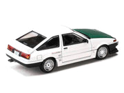 Toyota Sprinter Trueno (AE86) RHD (Right Hand Drive) "Keiichi Tsuchiya - Dori Dori Mesh Wheels" White with Green Carbon Hood 1/64 Diecast Model Car by Hobby Japan image 5