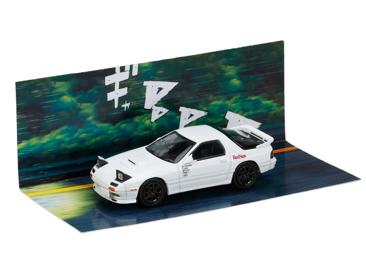 Mazda RX-7 (FC3S) RHD (Right Hand Drive) "RedSuns" White "Ryosuke Takahashi VS Kyoichi Sudou - Initial D" (1995-2013) Manga "Diorama Set Series" 1/64 Diecast Model Car by Hobby Japan image 2
