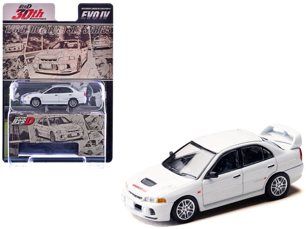 Mitsubishi Lancer RS Evolution IV RHD (Right Hand Drive) "MonStar" White "Initial D" (1995-2013) Manga "Diorama Set Series" 1/64 Diecast Model car by Hobby Japan