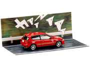 Honda Civic (EG6) RHD (Right Hand Drive) "Myogi Night Kids" Red "Initial D" (1995-2013) Manga "Diorama Set Series" 1/64 Diecast Model car by Hobby Japan image 4