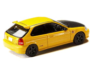 Honda Civic (EK9) RHD (Right Hand Drive) Yellow with Carbon Hood "Initial D" (1995-2013) Manga "Diorama Set Series" 1/64 Diecast Model car by Hobby Japan image 3