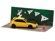Honda Civic (EK9) RHD (Right Hand Drive) Yellow with Carbon Hood "Initial D" (1995-2013) Manga "Diorama Set Series" 1/64 Diecast Model car by Hobby Japan image 5