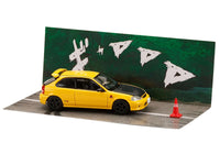 Honda Civic (EK9) RHD (Right Hand Drive) Yellow with Carbon Hood "Initial D" (1995-2013) Manga "Diorama Set Series" 1/64 Diecast Model car by Hobby Japan image 5