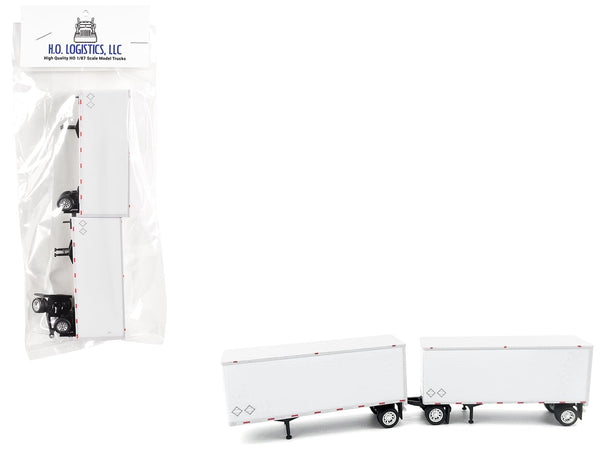 28' Dry Van Double Pup Trailers White Set of 2 pieces 1/87 (HO) Scale Plastic Model by HO Logistics