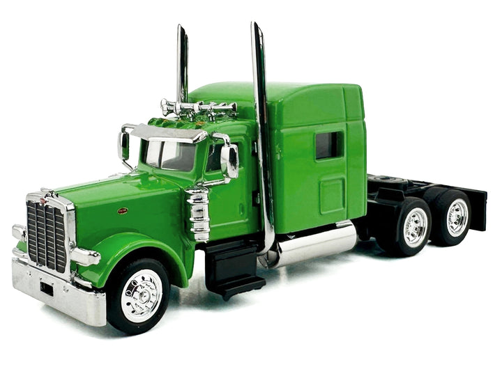 Peterbilt 389 Truck Tractor with Sleeper Cab Lime Green and Low Boy Flatbed Trailer Black Combo Set 1/87 (HO) Plastic Model Car by HO Logistics image 2