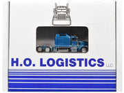 Kenworth W900L Truck Tractor with Sleeper Cab Blue Metallic and Pneumatic Tank Trailer Combo Set 1/87(HO) Plastic Model Car by HO Logistics image 3